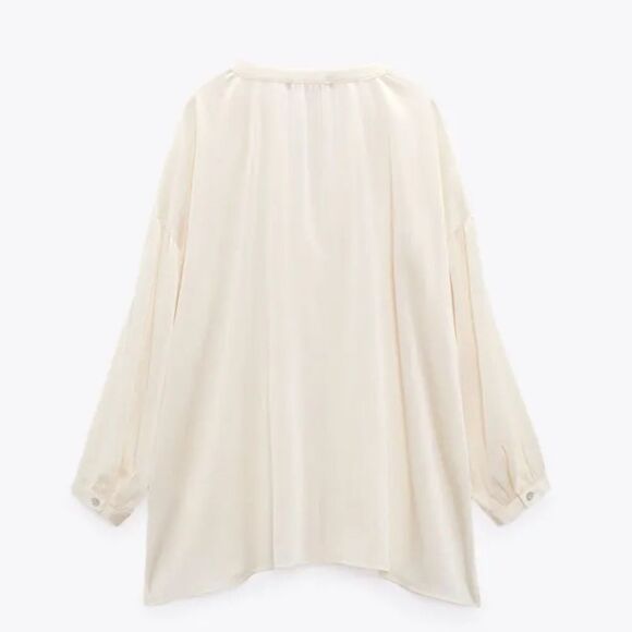 ZARA SATIN EFFECT JACQUARD BLOUSE ECRU - Picture 4 of 10